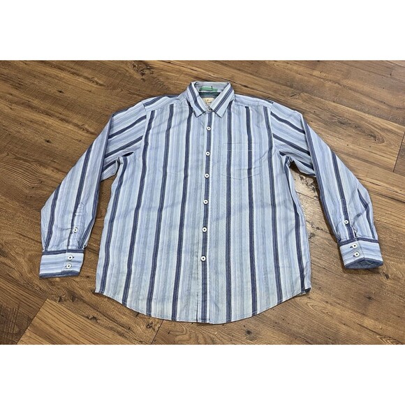 Tommy Bahama Jeans Island Crafted Long Sleeve Button Shirt Means M Striped Blue - Picture 2 of 10